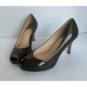 NWOT COLE HAAN CARMA Bronze Patent Leather Peep Toe Air Heels Pump Shoes Size 9B